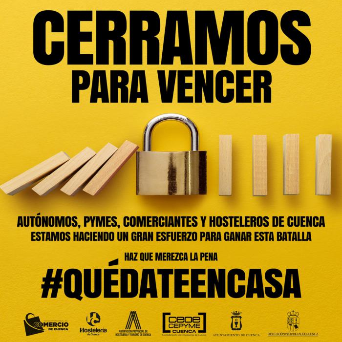 La Asociación de Comercio y HC Hostelería lanzan la campaña ‘Cerramos para vencer’ pidiendo a los conquenses que se queden en casa