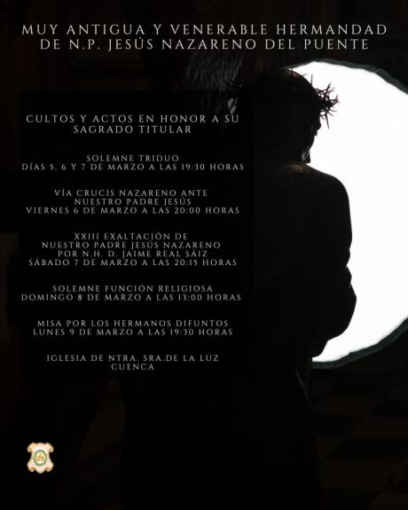 La iglesia de la Virgen de la Luz acoge los cultos cuaresmales de Jesús Nazareno del Puente