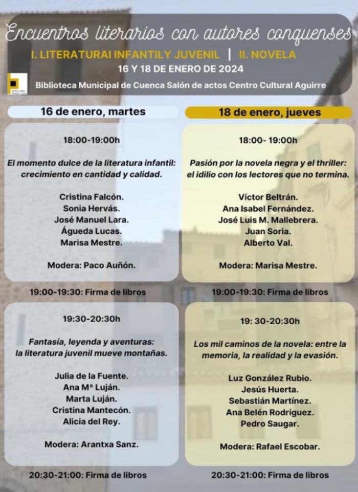 Encuentro literario con una veintena de escritores conquenses los días 16 y 18 de enero en el Centro Cultural Aguirre