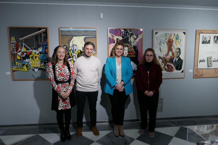 Autoridades culturales y representantes institucionales durante la inauguración de la exposición “Equipo Crónica en los Fondos de la Fundación Antonio Pérez” en la Sala Princesa Zaida de Cuenca.