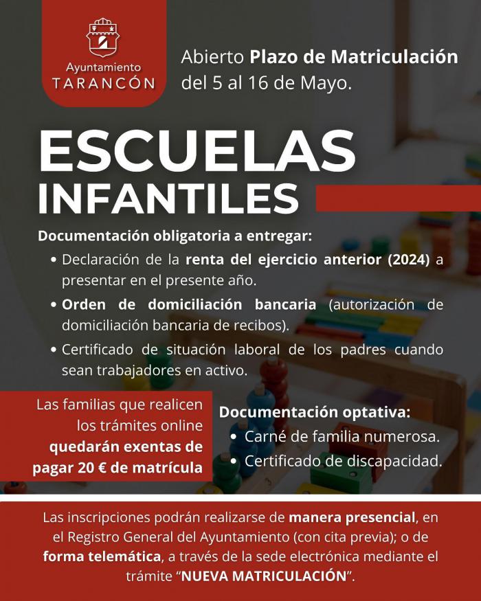 Se abre el período de matriculación en las escuelas infantiles de Tarancón para el próximo curso