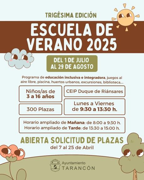 Las solicitudes para la Escuela de Verano de Tarancón se pueden presentar del 7 al 25 de abril