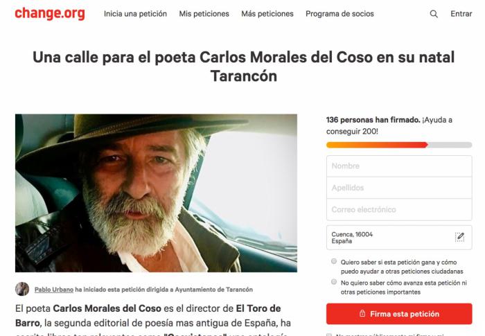 Inician una recogida de firmas para pedir una calle en Tarancón para el poeta taranconero Carlos Morales del Coso