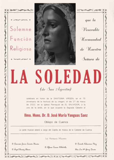 Este sábado, acto extraordinario de veneración a Ntra. Sra. de la Soledad de San Agustín y El Encuentro de Jesús con su Madre
