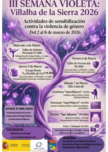 La III Semana Violeta de Villalba de la Sierra promueve la igualdad con talleres, teatro y actividades educativas