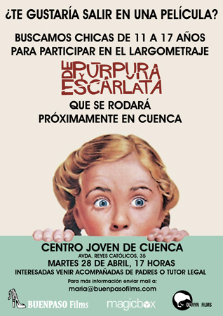 Se buscan candidata entre los 11 y los 17 años para participar en la película ‘De púrpura y escarlata’