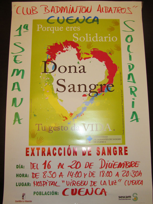 El Club Albatros Cuenca de Bádminton inicia este lunes una campaña para donar sangre
