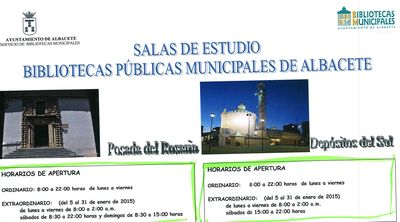 Ampliación de horarios en las salas de Estudio de la Posada del Rosario y Depósitos del Sol en Albacete