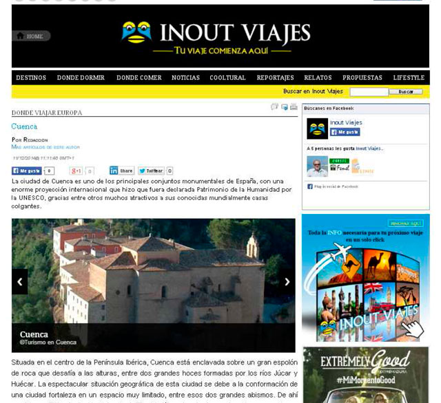 La Fundación Turismo de Cuenca colabora con el nuevo portal turístico inoutviajes.com 