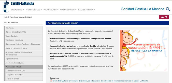 Entra en vigor el nuevo calendario de vacunación infantil de Castilla-La Mancha 