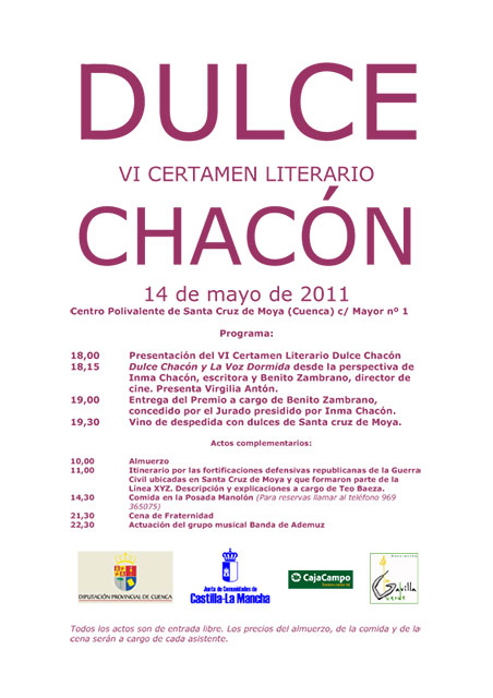 Santa Cruz de Moya acoge el acto de entrega del premio al ganador del VI Certamen Literario Dulce Chacón