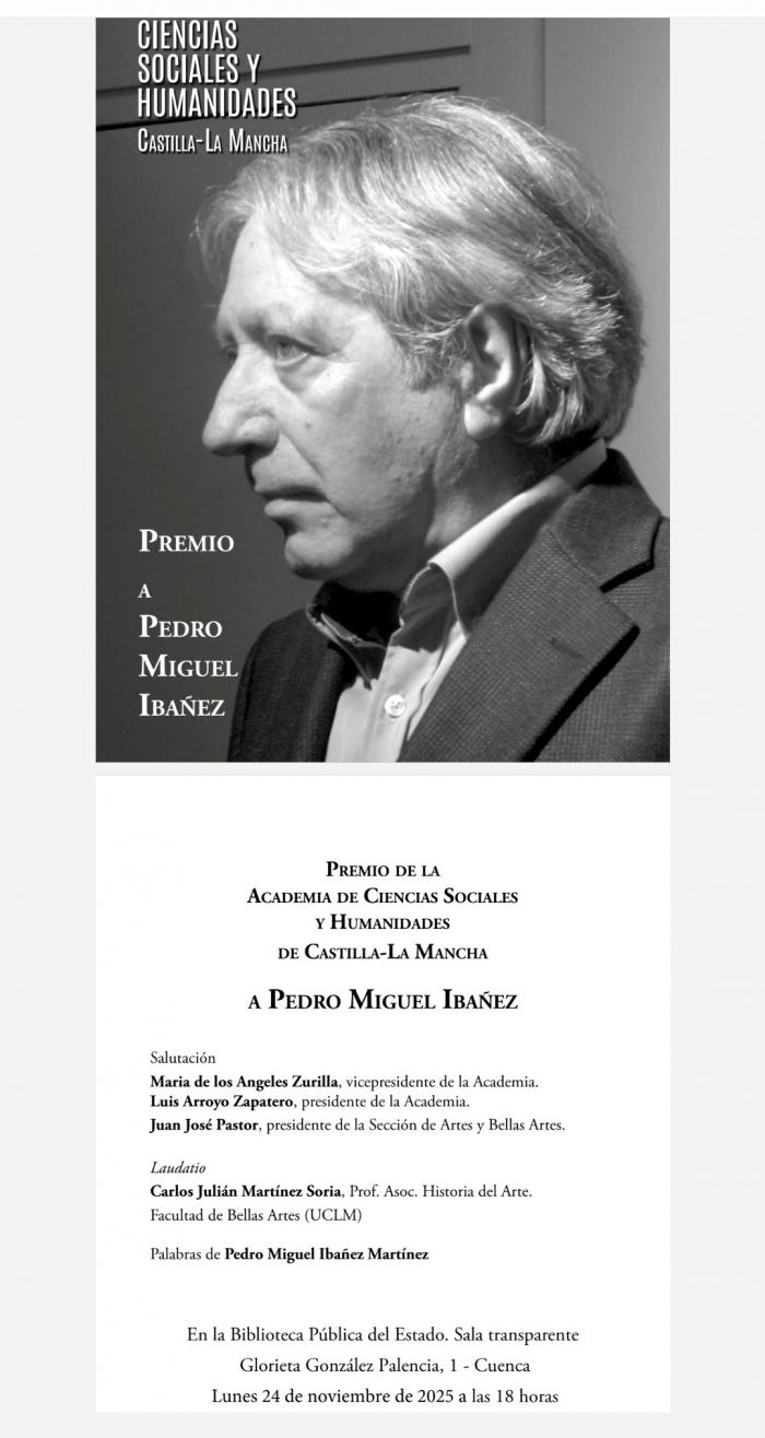 La Biblioteca Pública acogerá el acto de entrega del Premio de Investigación de la Academia de Ciencias Sociales y Humanidades a Pedro Miguel Ibáñez
