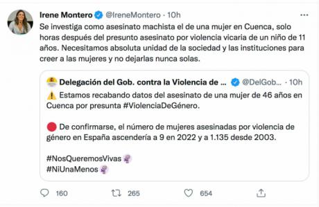 El Ministerio de Igualdad condena dos nuevos asesinatos por violencia de ge&#769;nero en Valencia y Cuenca