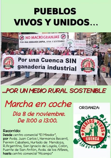 Pueblos Vivos Cuenca convoca una nueva manifestación contra las macrogranjas, esta vez en coche