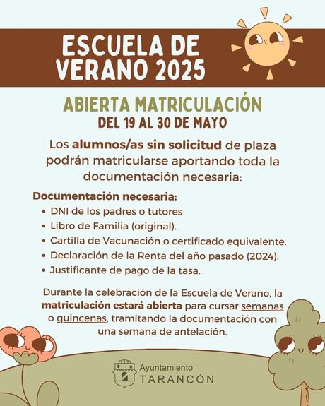Abierta del 19 al 30 de mayo la matriculación para la Escuela de Verano de Tarancón