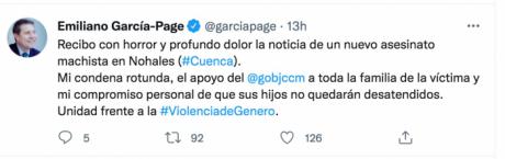 García-Page condena el crimen machista de Nohales y se compromete a atender a los hijos