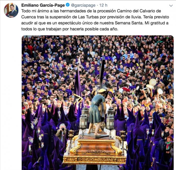 García-Page anima a las hermandades de la procesión 'Las Turbas', tras su suspensión