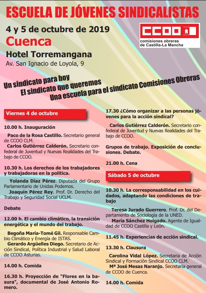 CCOO celebra el 4 y 5 de octubre en Cuenca la Escuela de Jóvenes Sindicalistas