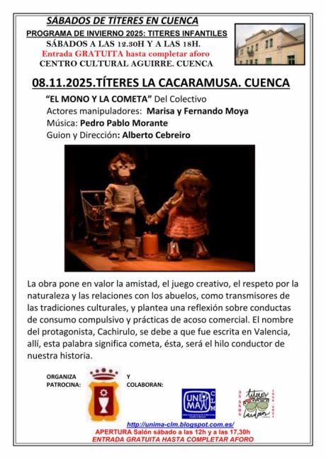 Los títeres vuelven a Cuenca este sábado con “El mono y la cometa” en el Centro Cultural Aguirre