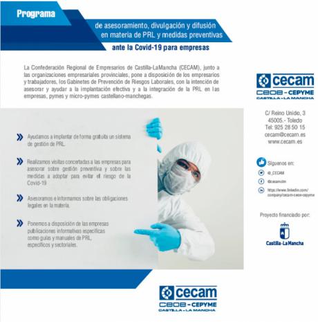 La Confederación de Empresarios dispone de un tríptico de CECAM con medidas preventivas frente a la COVID 19