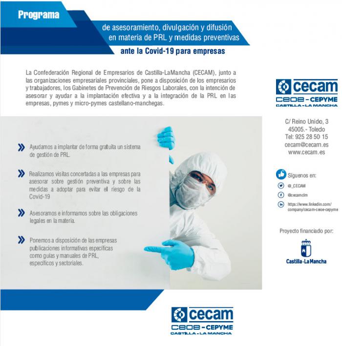 La Confederación de Empresarios dispone de un tríptico de CECAM con medidas preventivas frente a la COVID 19