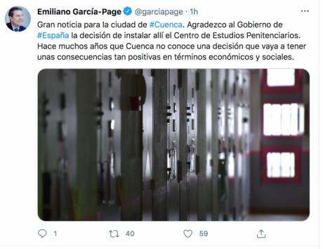 García-Page celebra que Cuenca sea la sede del Centro de Estudios Penitenciarios
