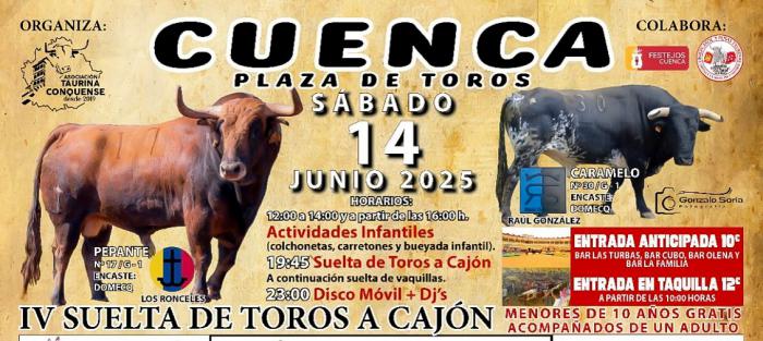 La Plaza de Toros de Cuenca acogerá este sábado la IV Suelta de Toros al Cajón con actividades para toda la familia
