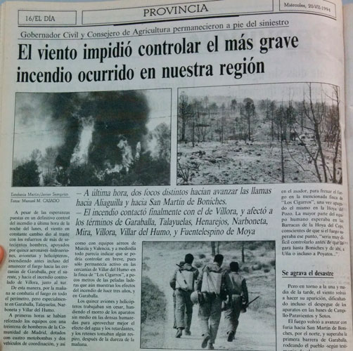 Recorte del diario El Día de Cuenca de 20 de julio de 1994